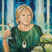 Schilderij portret ter ere van verjaardag. In opdracht geschilderd. | 50x50 cm | Eva van den Hamsvoort.