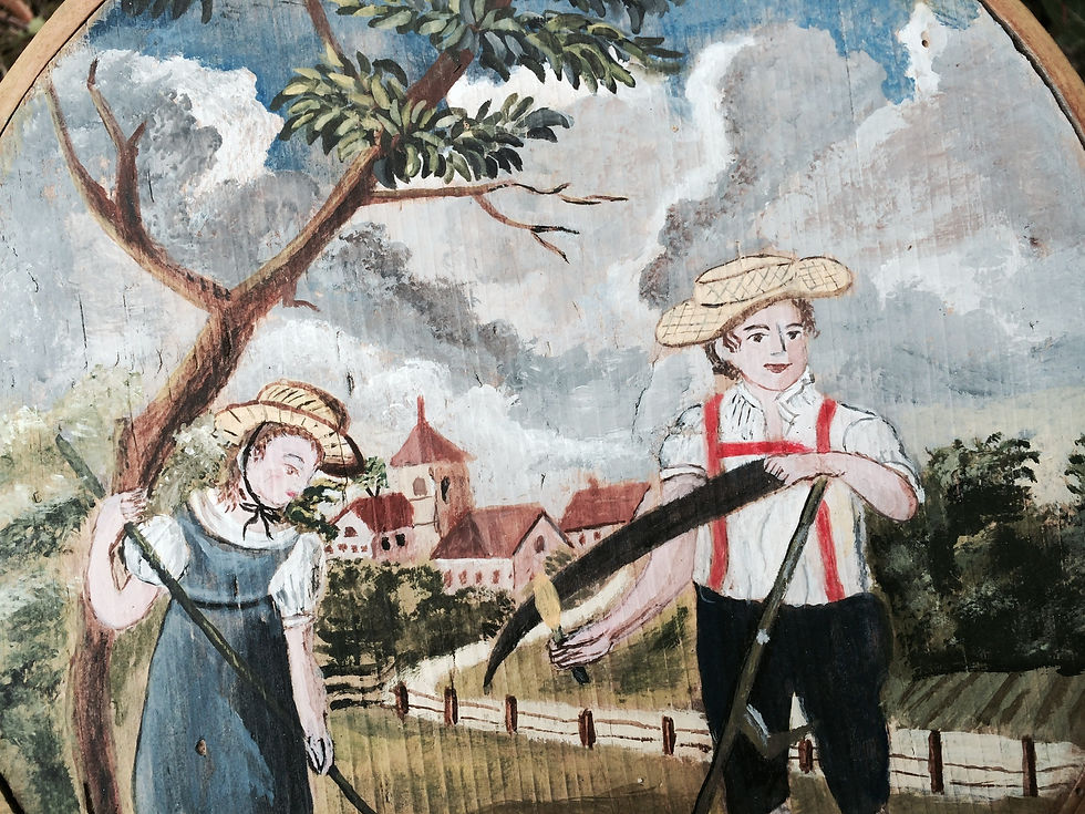Couvercle de tonneau - Paysans moissonneurs - Peinture sur bois