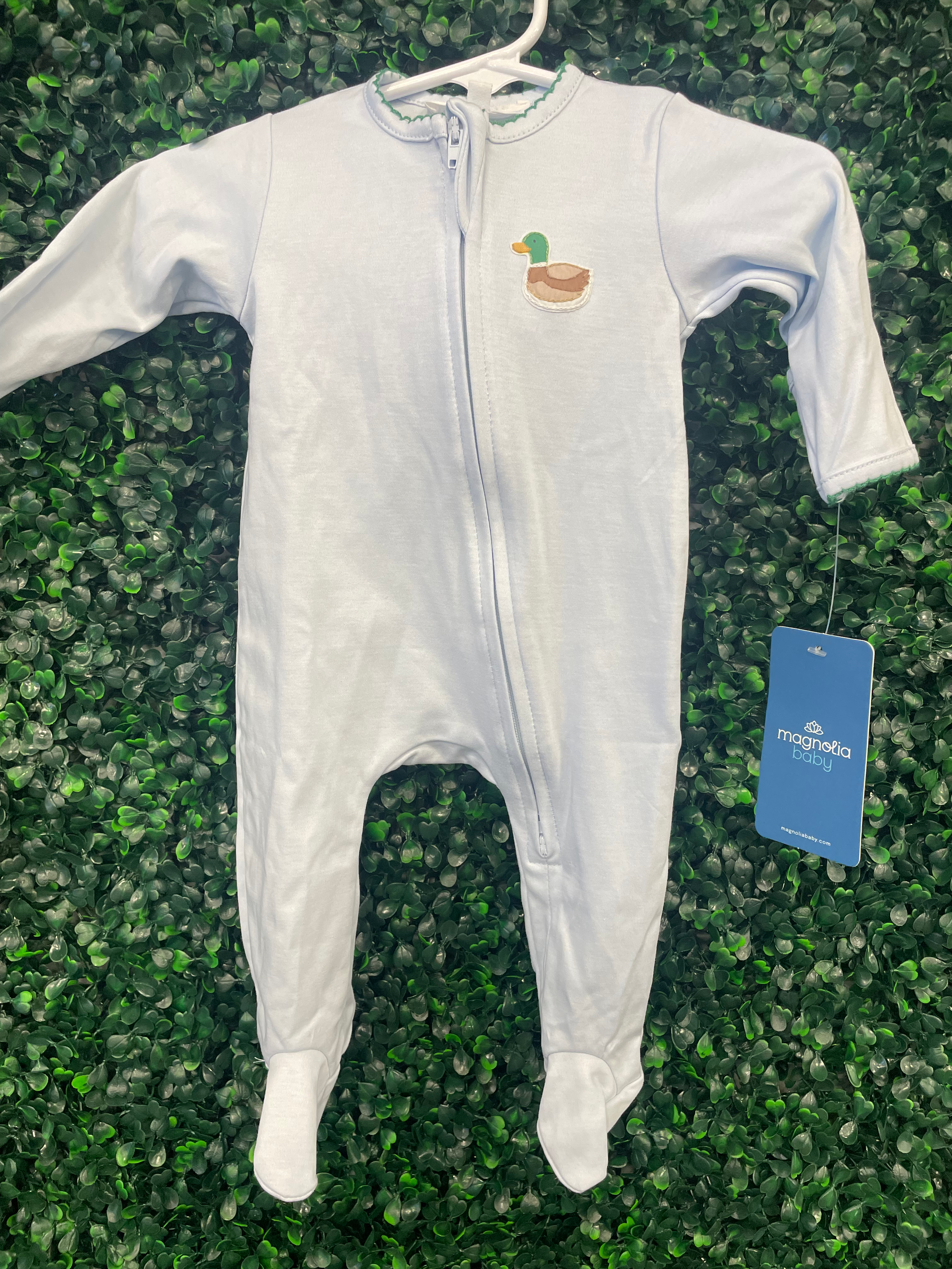 Blue Mini Mallard Embroidered Zip Footie