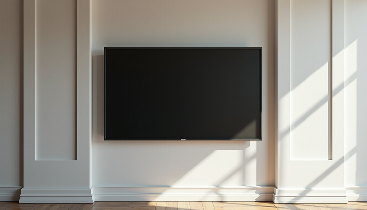 Vista frontal de parede drywall com estrutura metálica exposta e fixação de TV