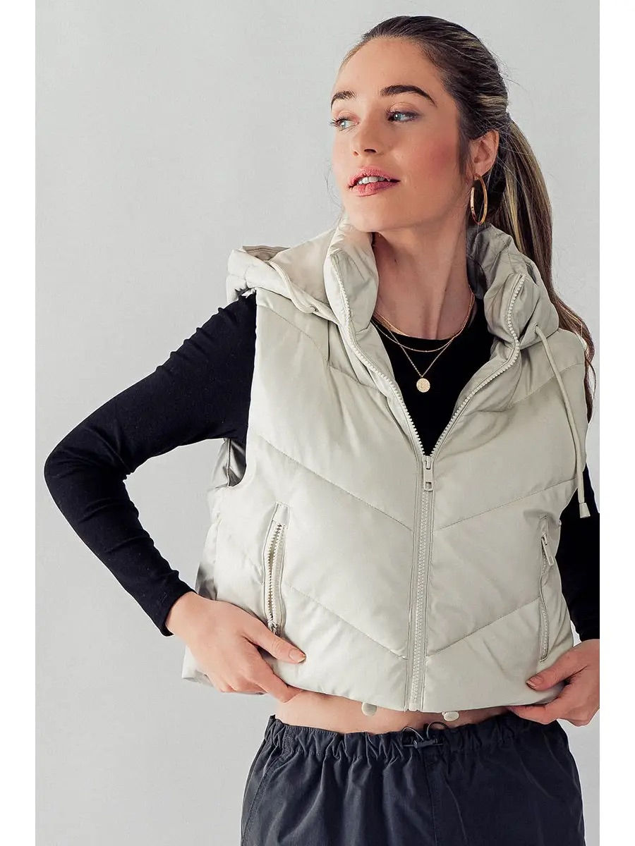 Faux Leather Crop Puffer Vest