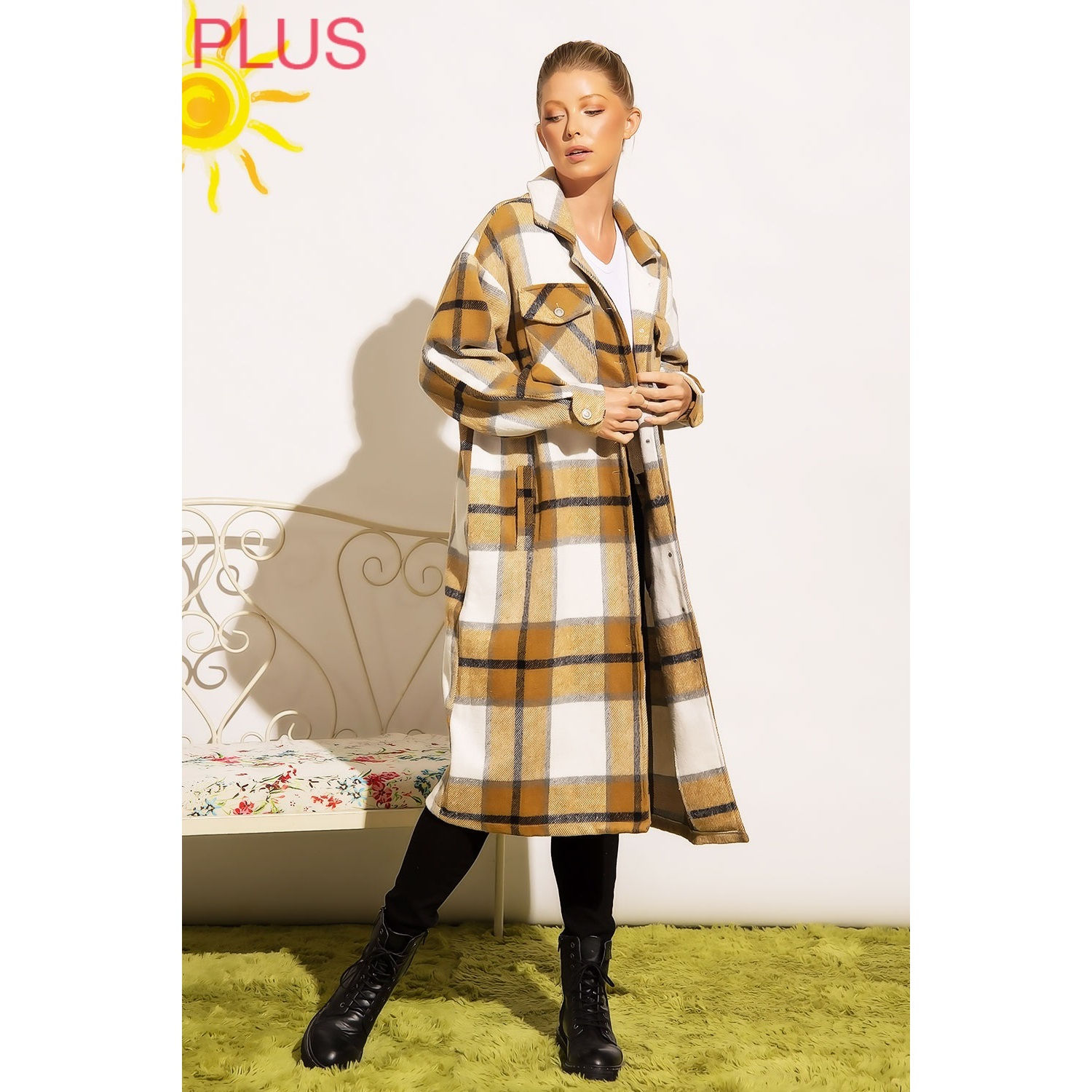 Full Body Fuzzy Plaid Button Down Flannel Jacket