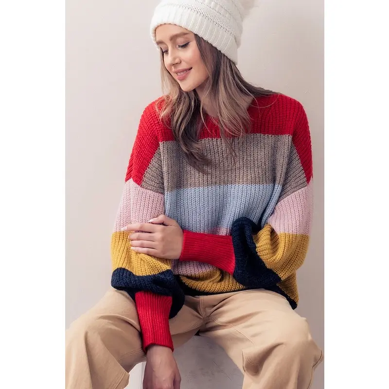 Color Block Puff Sleeve Sweater