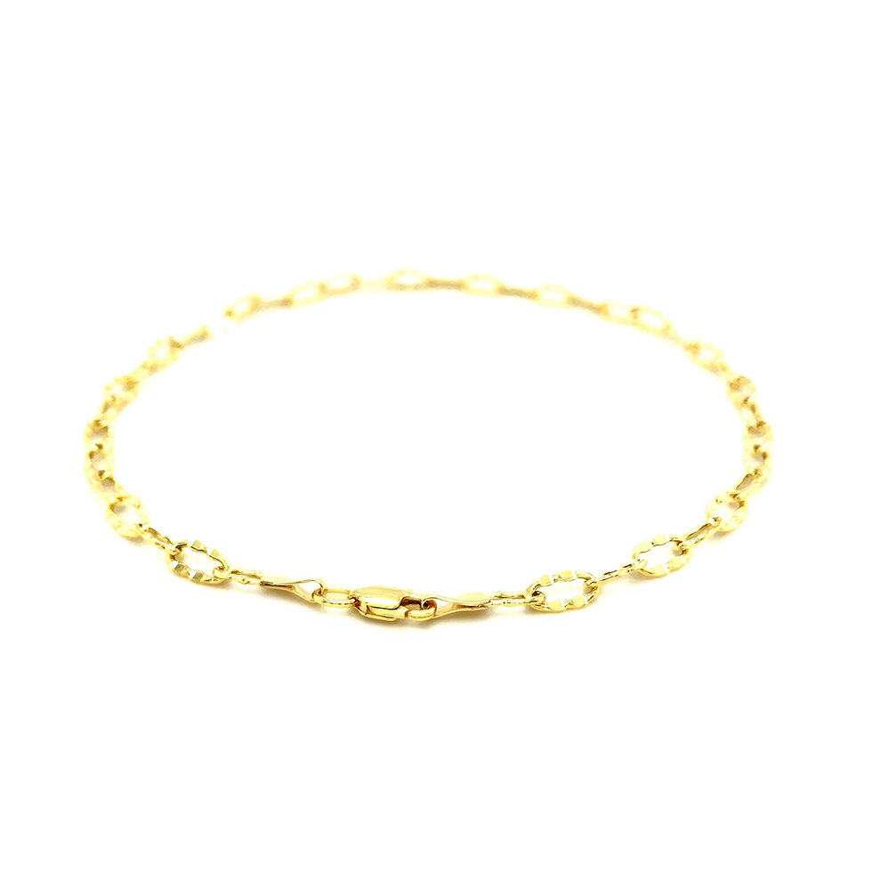 Thumbnail: 14k Yellow Gold Anklet with Flat Hammered Oval Links