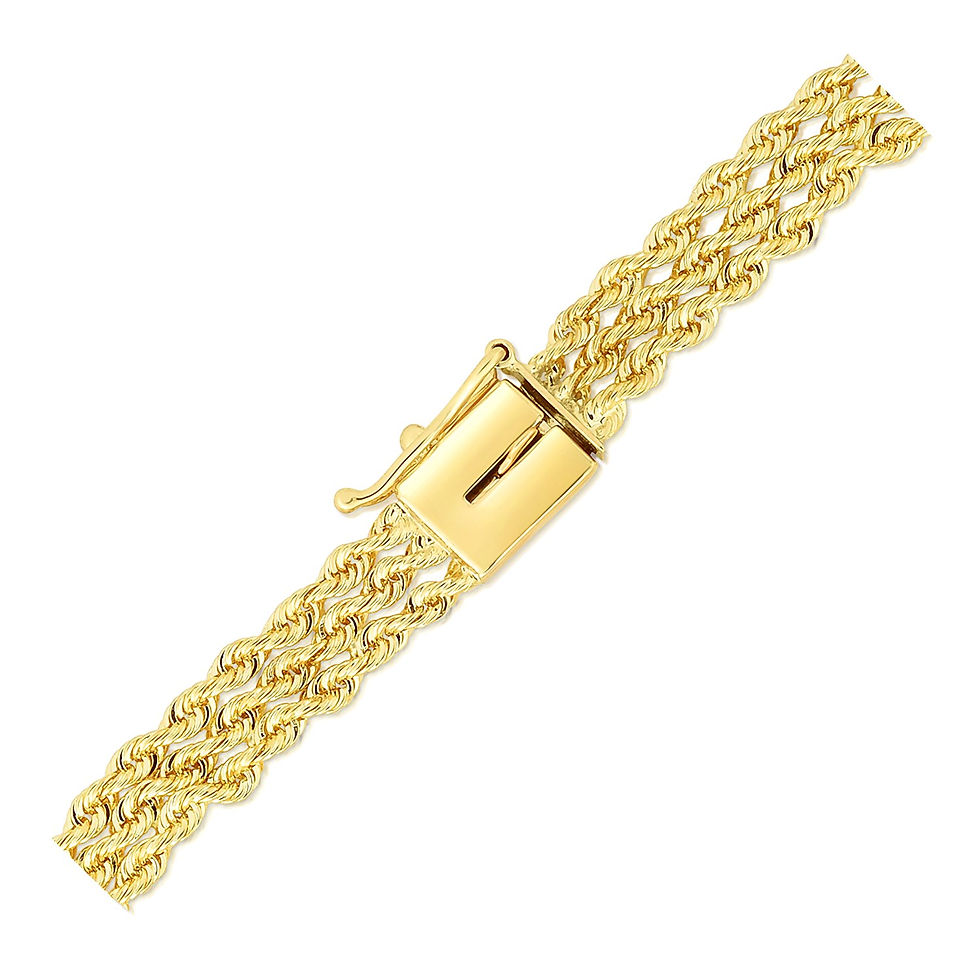Thumbnail: 6.0mm 14k Yellow Gold Three Row Rope Bracelet