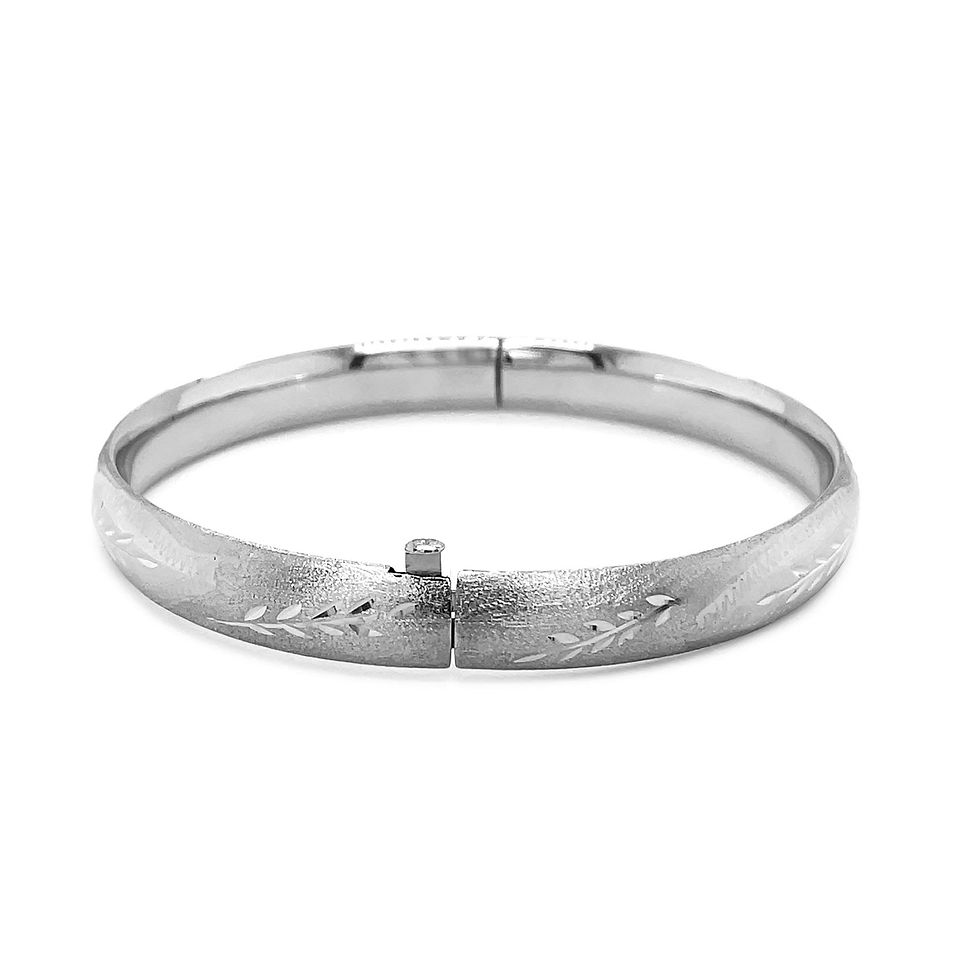 Thumbnail: Classic Floral Carved Bangle in 14k White Gold (8.0mm)