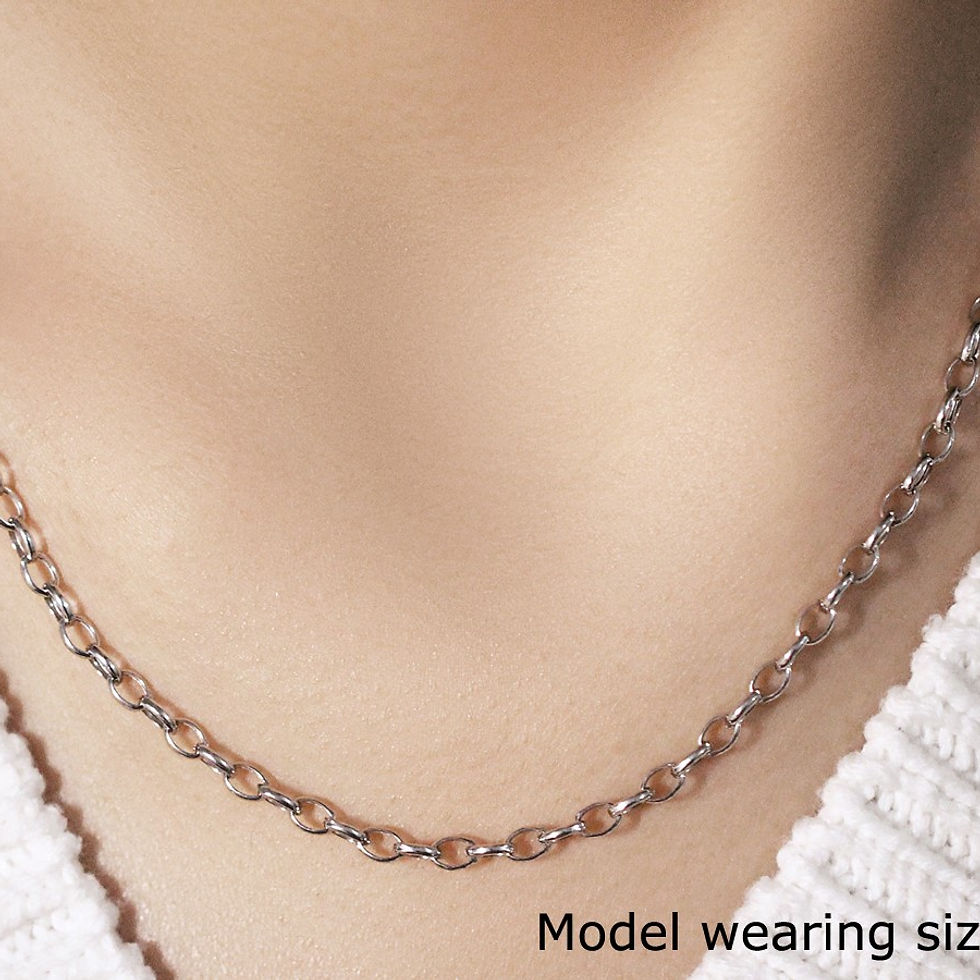 Thumbnail: 3.2mm 14k White Gold Oval Rolo Chain