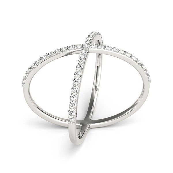 Thumbnail: 14k White Gold X Style Thin Ring with Diamonds (1/2 cttw)