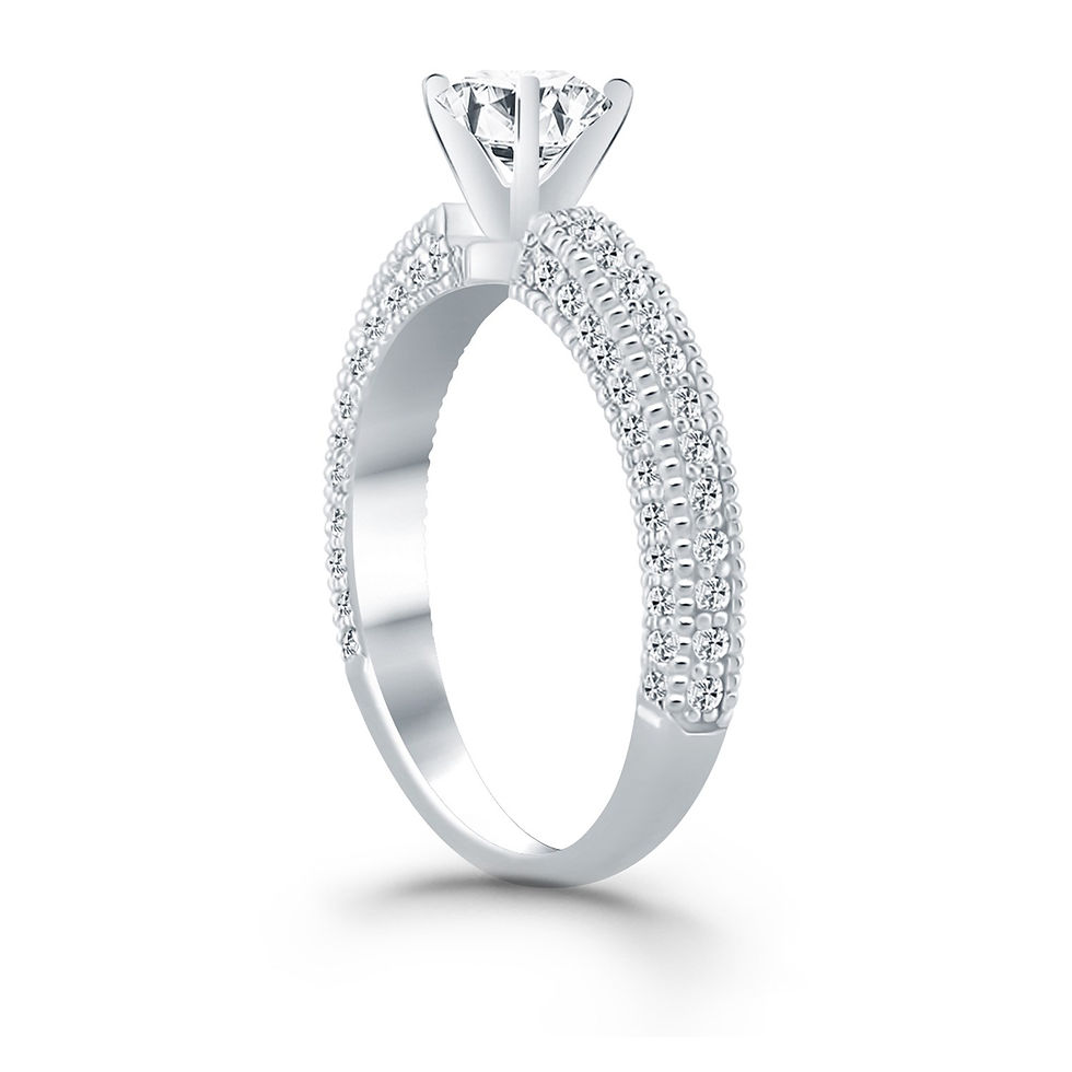 Thumbnail: 14k White Gold Diamond Micropave Milgrain Engagement Ring