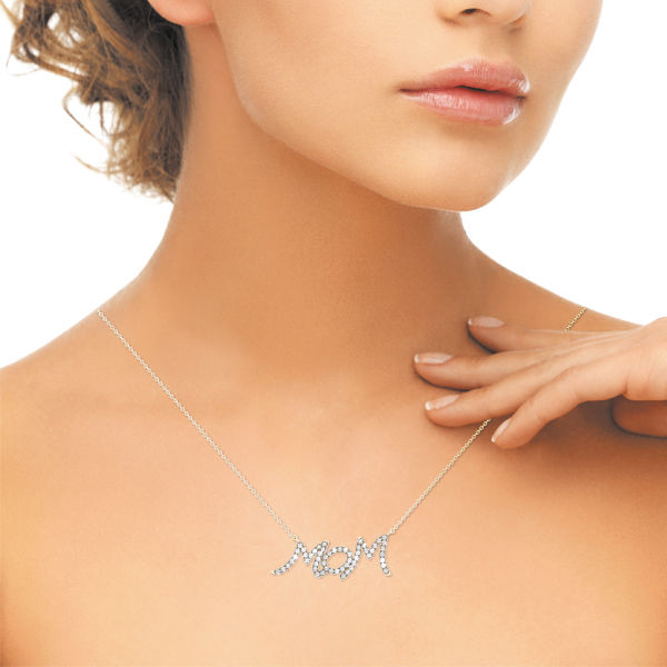Thumbnail: "Mom" Pendant with Diamonds - Chain not included