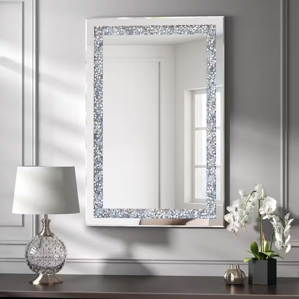 Signature 23.6 In. W X 35.4 In. H Rectangle Framed Silver Crystal Decorative