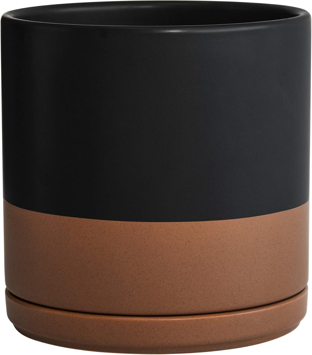 Curated 8 Inch Ceramic Planter Pot with Drainage Hole and Saucer, Indoor