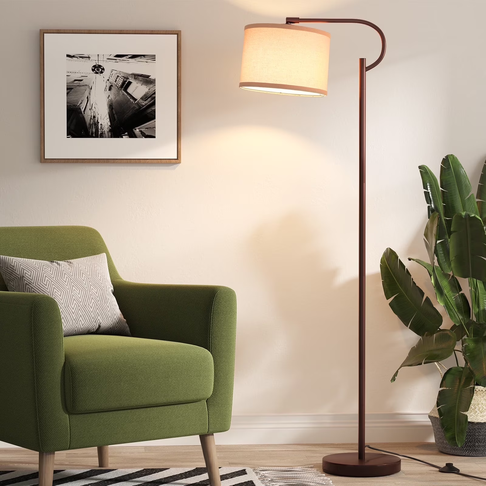 Signature Arc Floor Lamps for Living Room, Dimming Standing Lamp with Linen