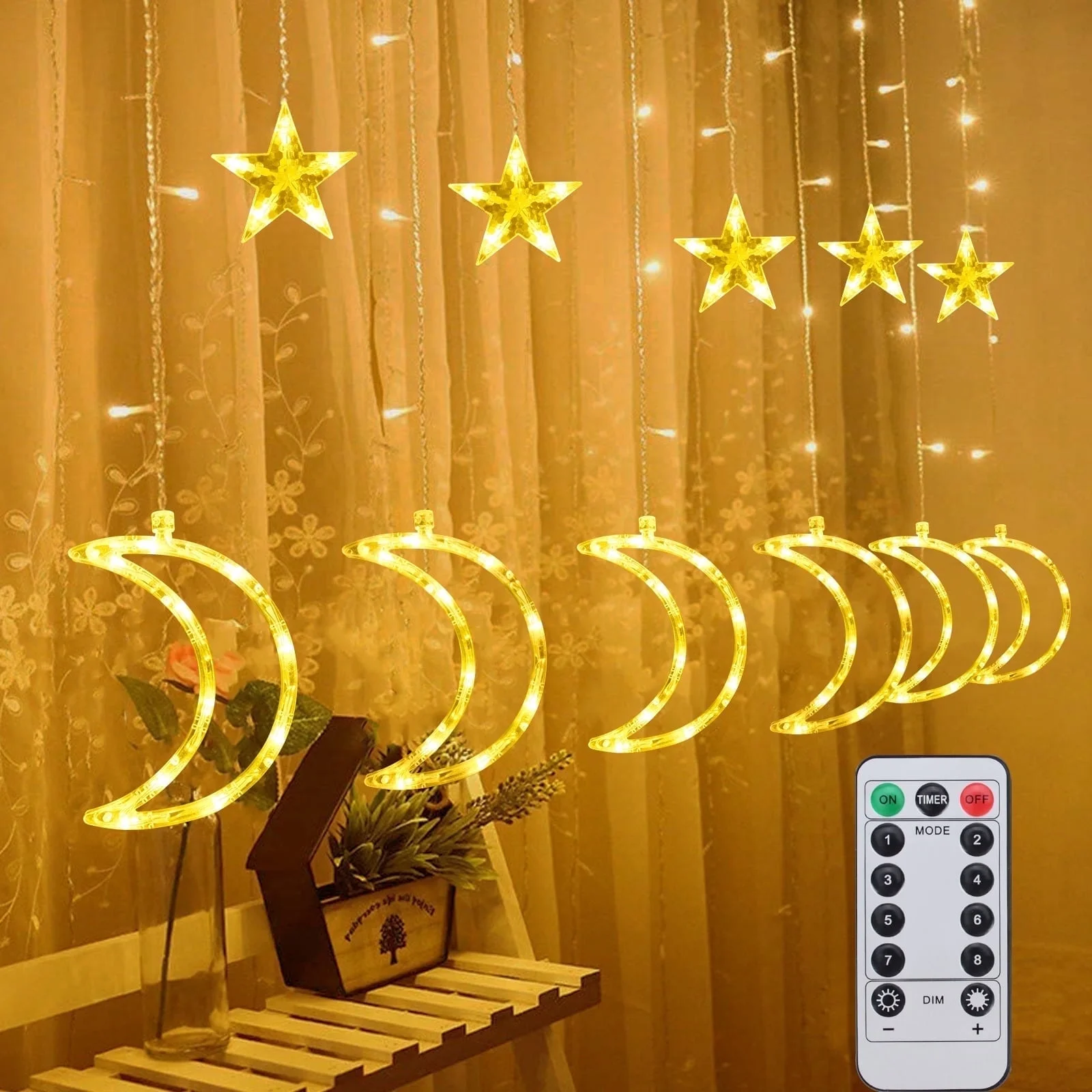 Bespoke 120 Curtain String Lights, Star and Moon Lights Fairy Lights, String