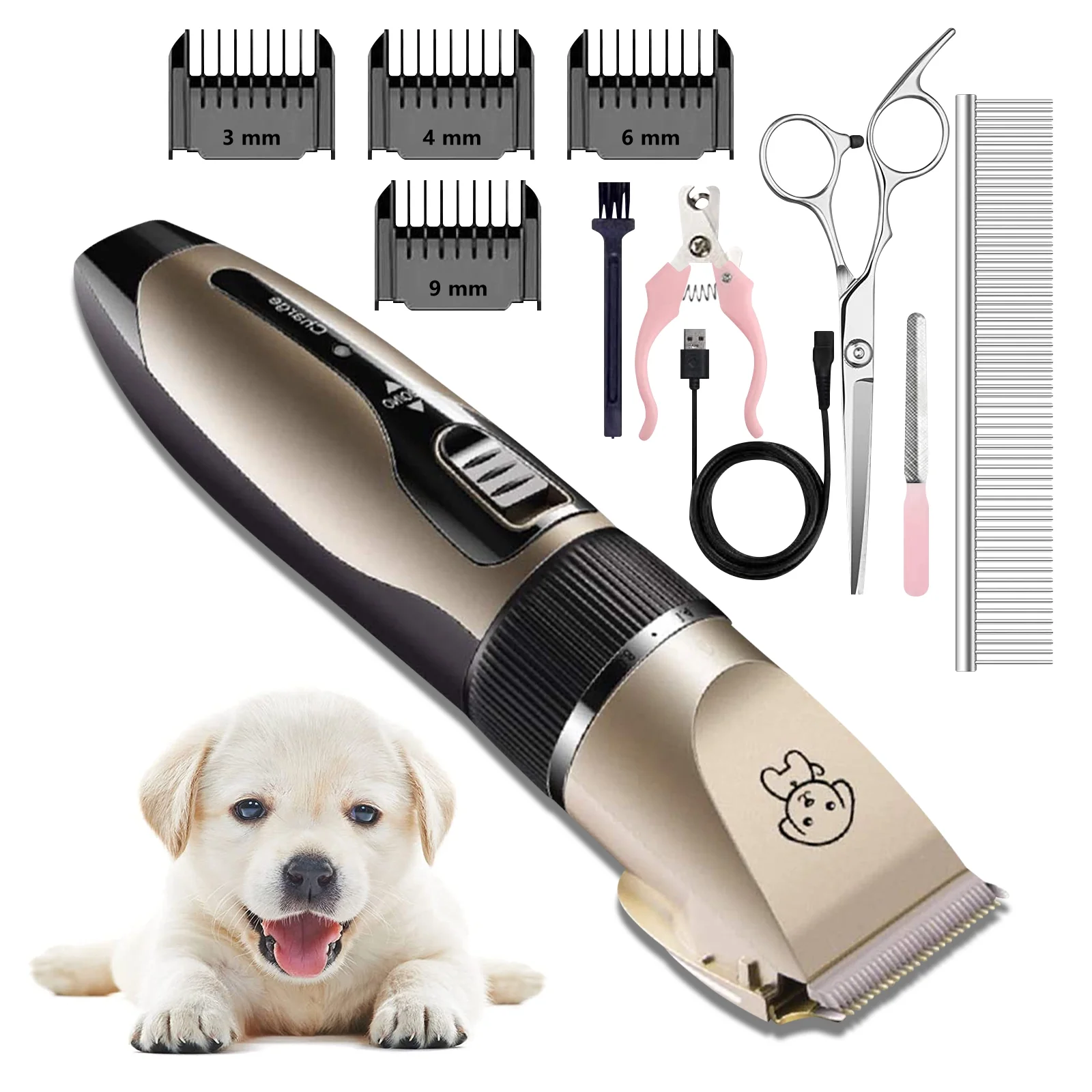Elegant Rechargeable Dog Clippers, Low Noise Pet Shaver Dog Grooming Kit