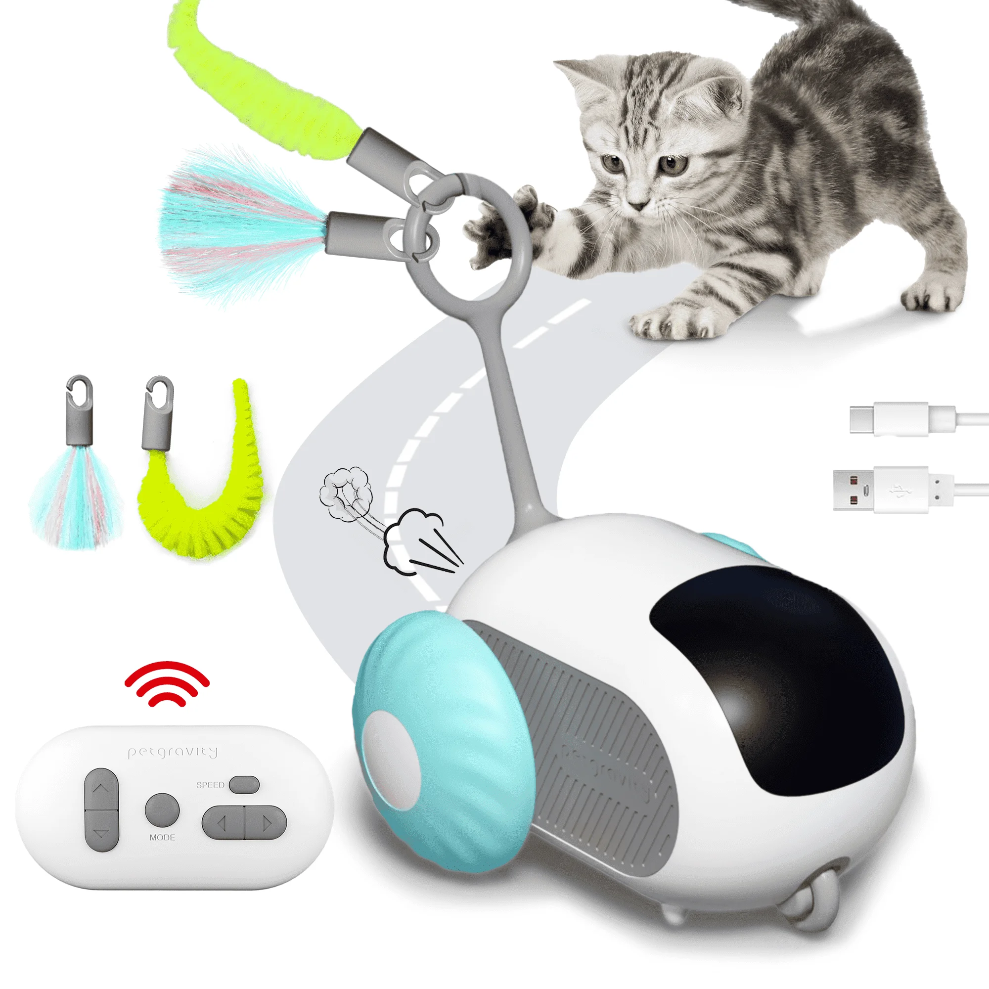 Bespoke Interactive Cat Toys for Indoor Cats 2-Speed Automatic Moving Remote