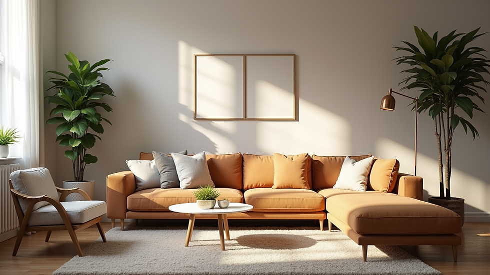 Eye-level view of a cozy and inviting living room staged for sale
