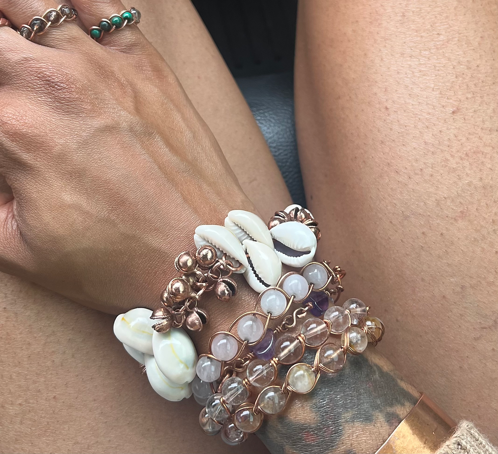 Thumbnail: Cowrie shell & copper bell anklet /bracelet 