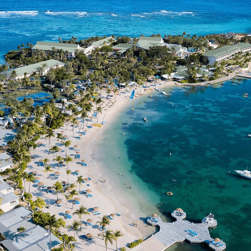 Eye-level view of a private luxury villa overlooking the ocean