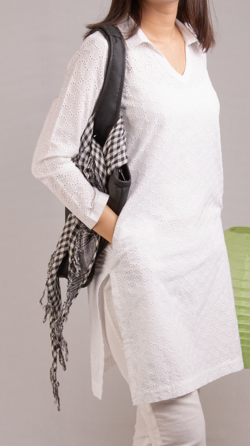 Thumbnail: ONLY WHITES Schiffli Kurta