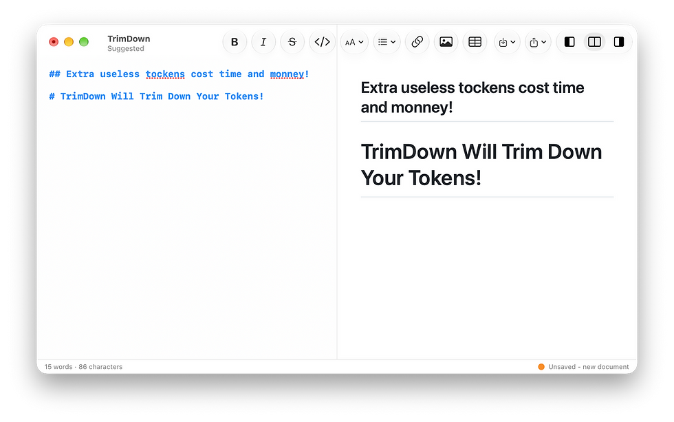 TrimDown spell check catching an error in a Markdown document