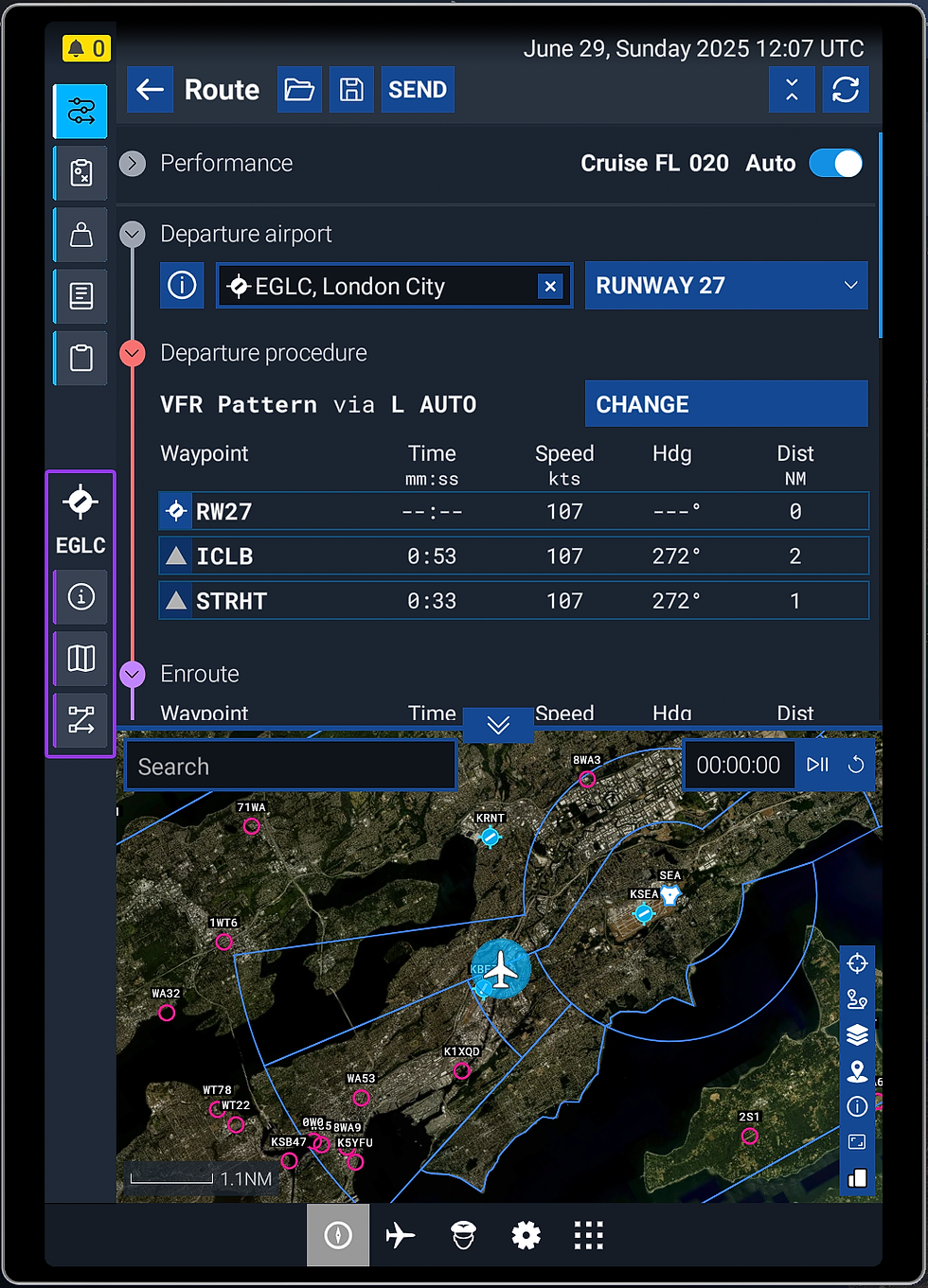 High angle view of a flight plan displayed on a navigation screen