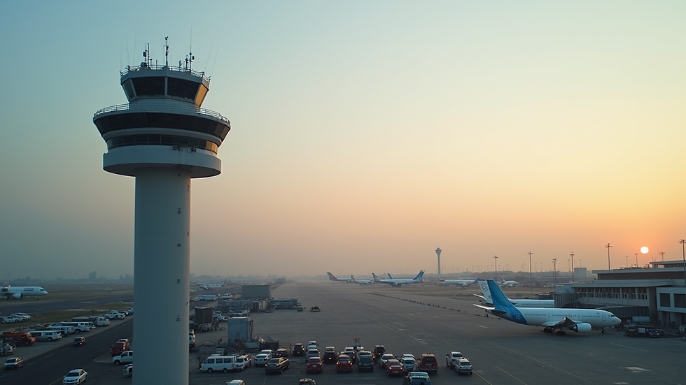 High angle view of a busy air traffic control tower