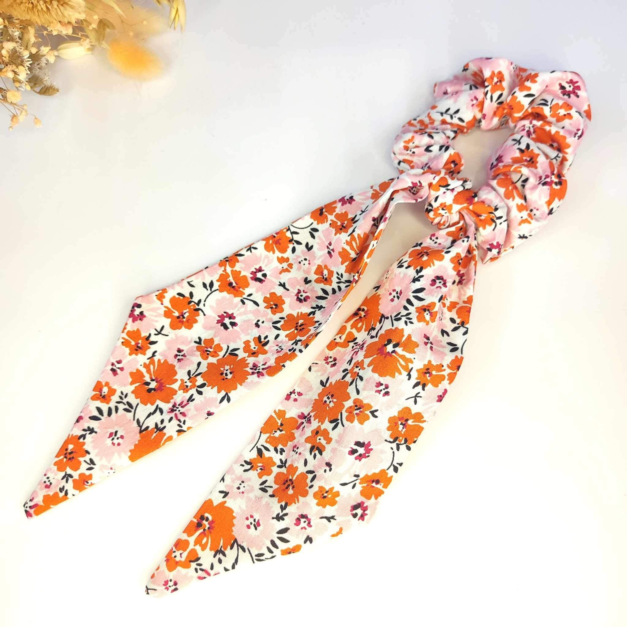 Chouchou foulard ibiscus rose et orange
