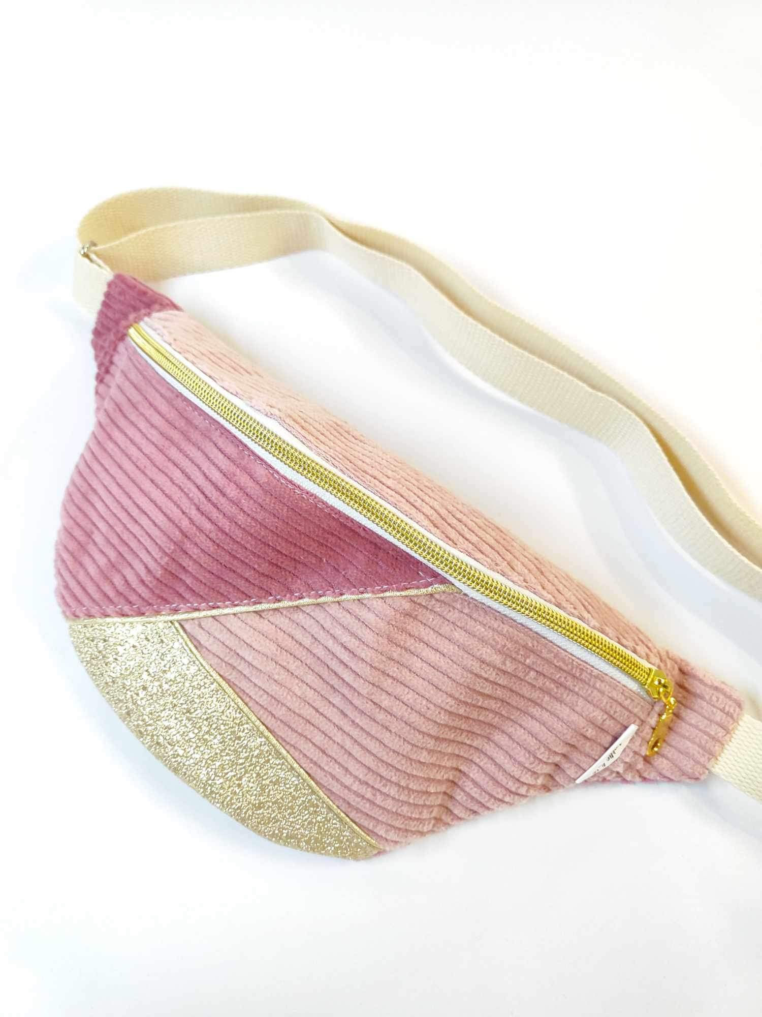 Sac banane velours côtelé rose doré 