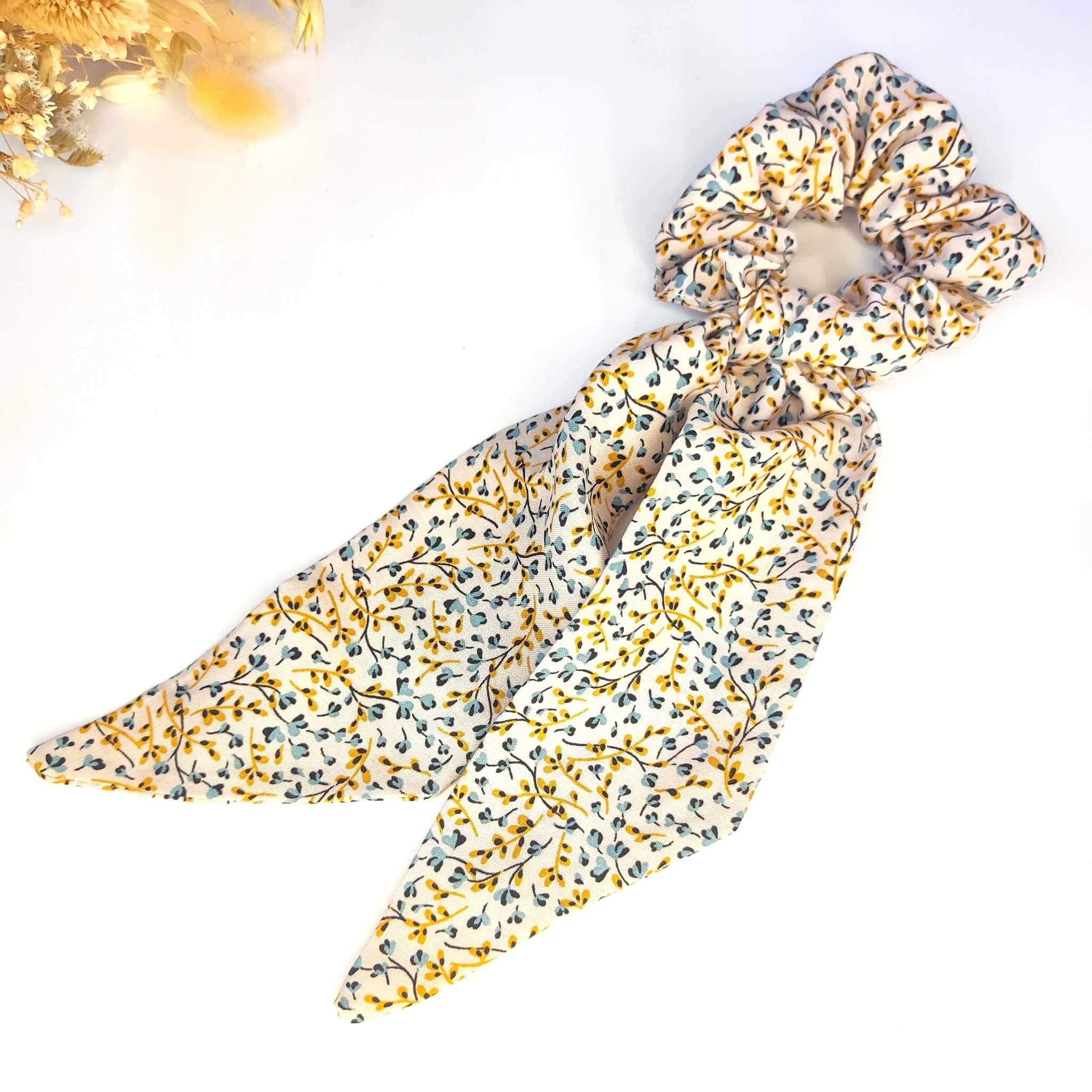 Chouchou foulard fleuri pèche