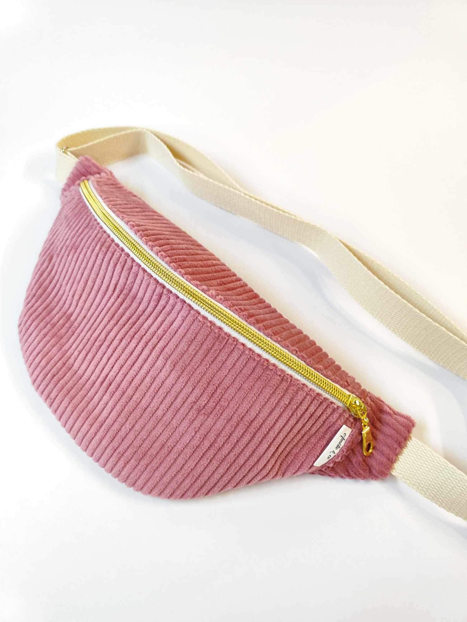 Sac banane velours côtelé vieux rose