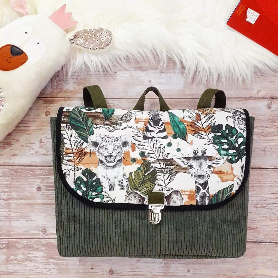 Cartable maternelle primaire velours côtelé safari lionceau