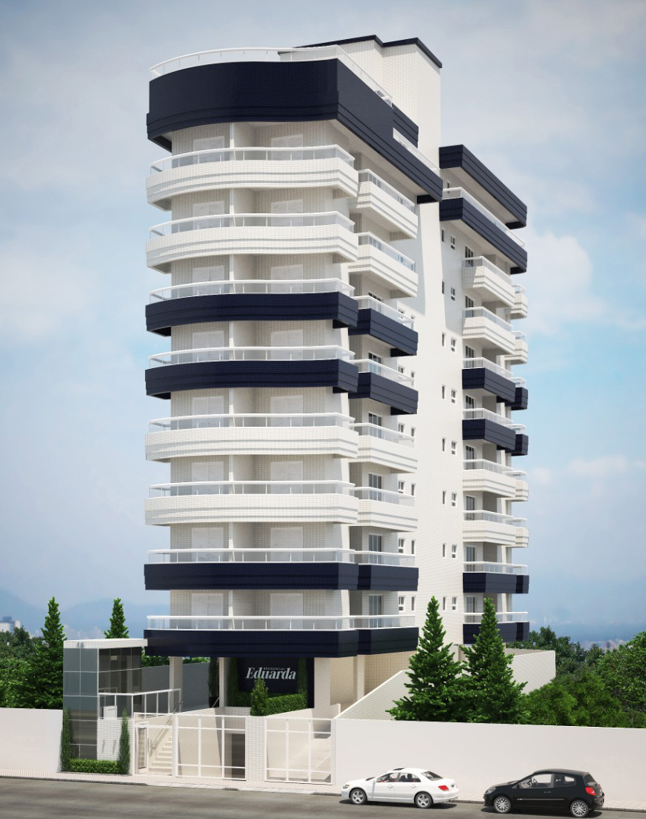 Fachada do Residencial Eduarda, Rua Flamengo, 16, Guilhermina, Praia Grande SP