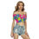 Thumbnail: All-Over Print Women's One-shoulder Off-the-navel Short Sleeve T-shirt