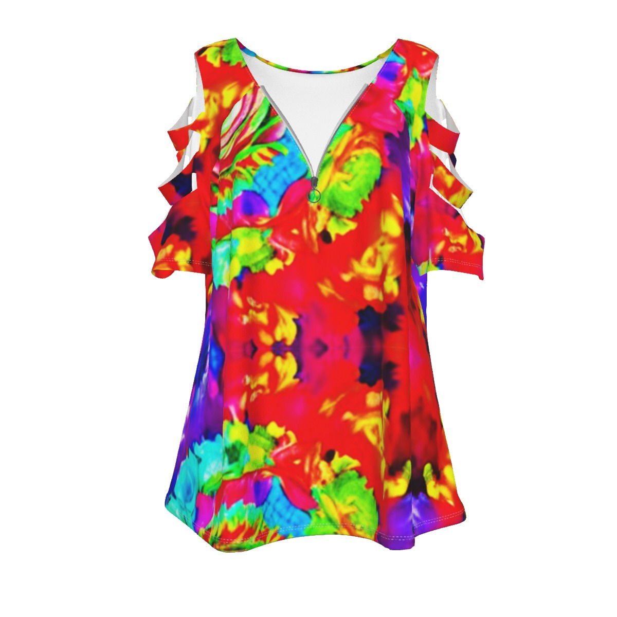 All-Over Print Women's Casual Top with Petal Short Sleeve