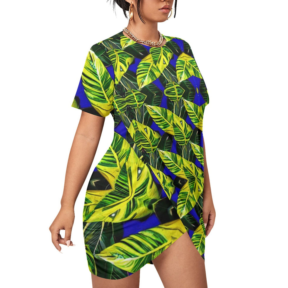 Thumbnail: All-Over Print Women’s Stacked Hem Dress With Short Sleeve（Plus Size）