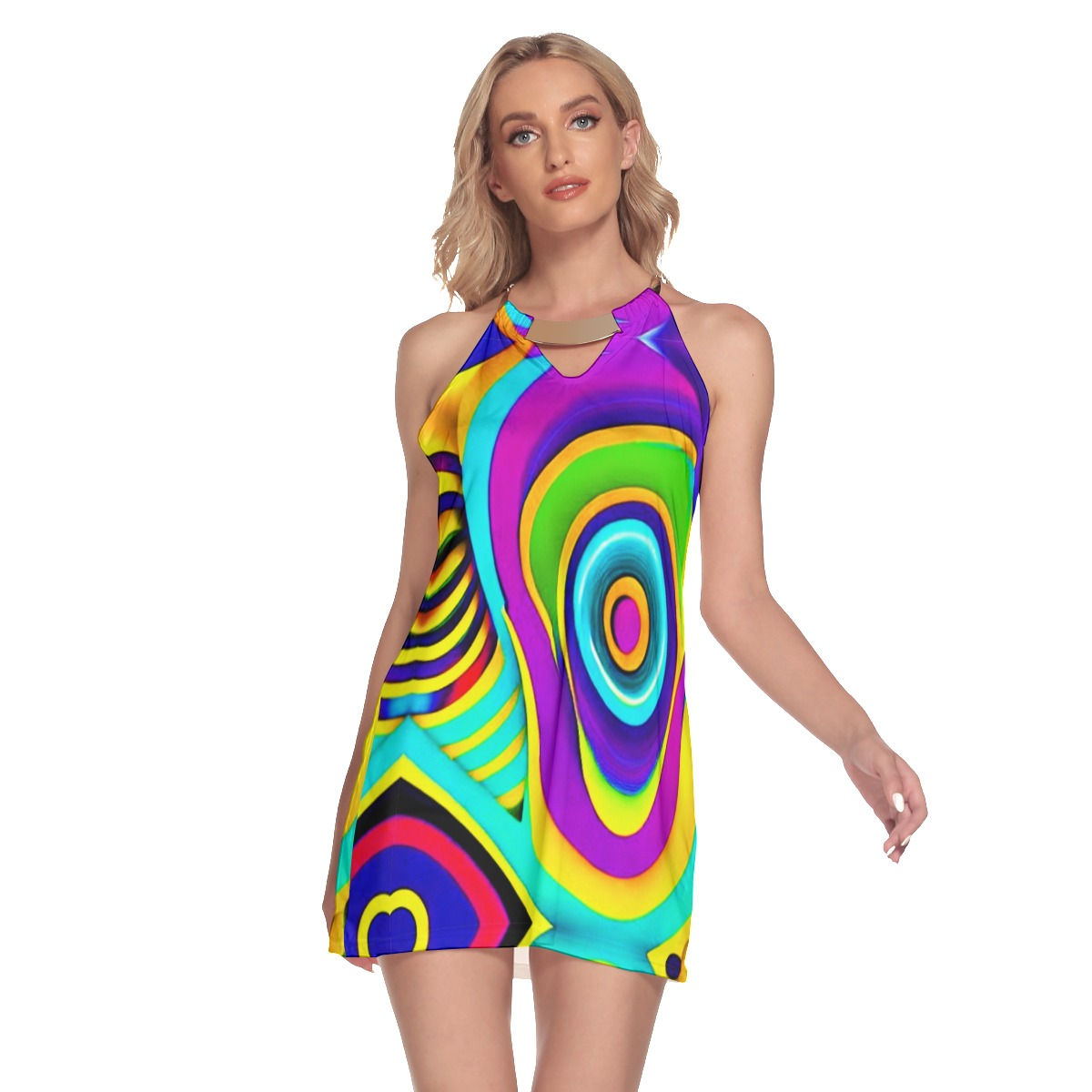 All-Over Print Women's Round Neck Above Knee Dress