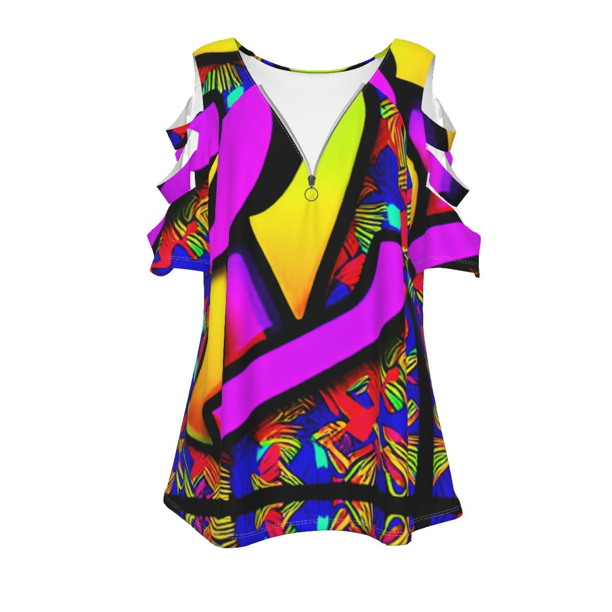 All-Over Print Women's Casual Top with Petal Short Sleeve