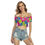 Thumbnail: All-Over Print Women's One-shoulder Off-the-navel Short Sleeve T-shirt