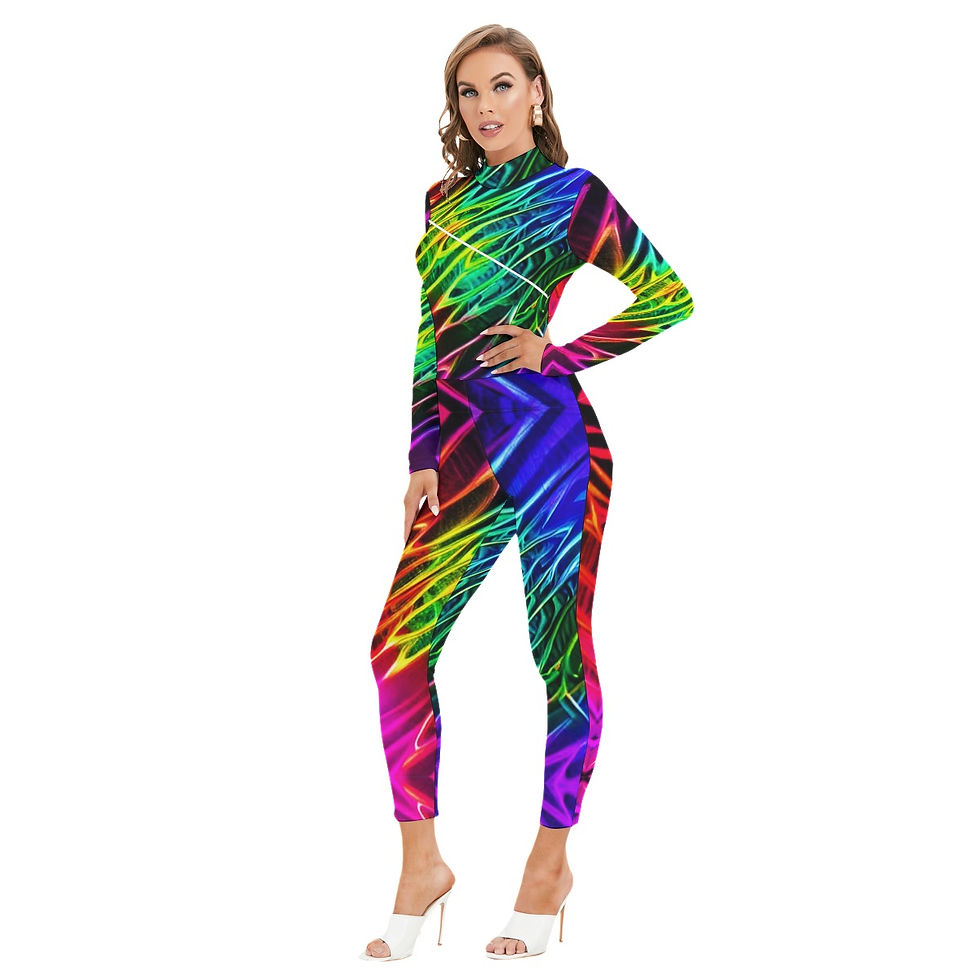 Thumbnail: All-Over Print Women's Long-sleeved High-neck Jumpsuit With Zipper