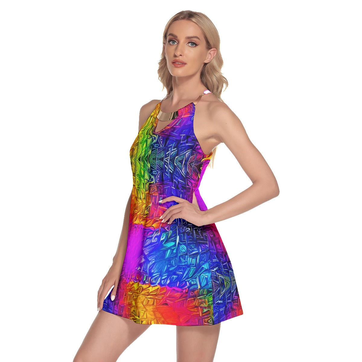 All-Over Print Women's Round Neck Above Knee Dress