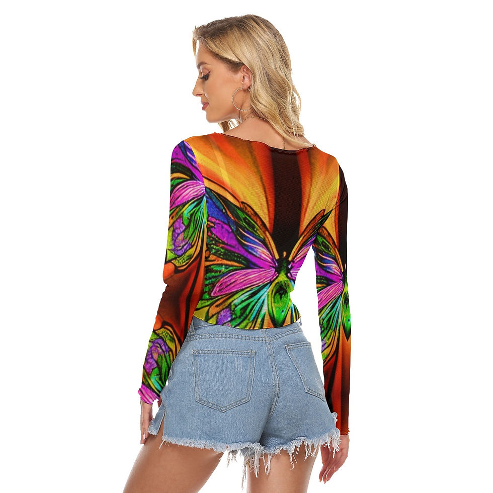 Thumbnail: All-Over Print Women's Mesh Long Sleeves T-shirt