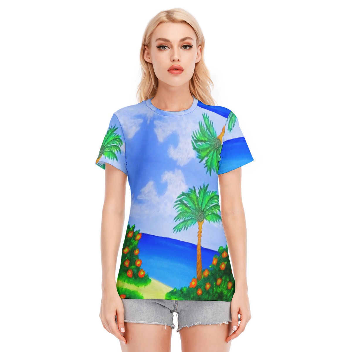 All-Over Print Women's Round Neck T-Shirt | 190GSM Cotton