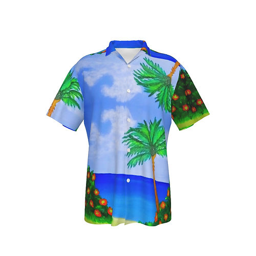 All-Over Print Men's Hawaiian Shirt With Button Closure