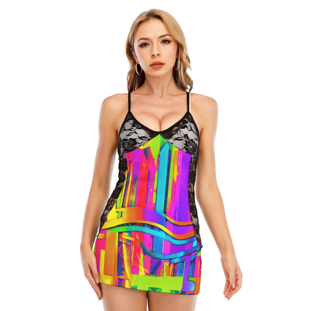 All-Over Print Women's Black Lace Cami Dress