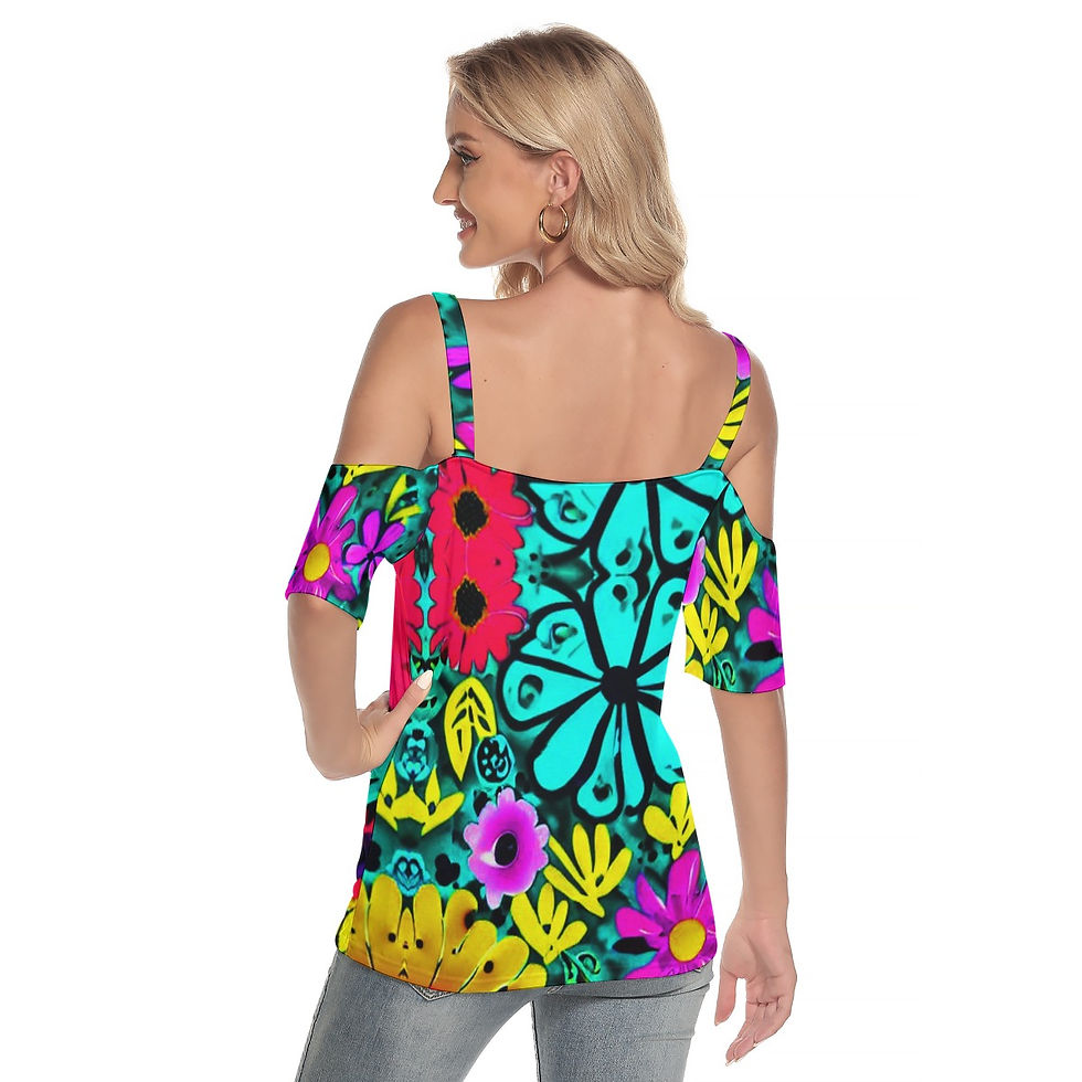 Thumbnail: All-Over Print Women's Cold Shoulder T-shirt With Criss Cross Strips