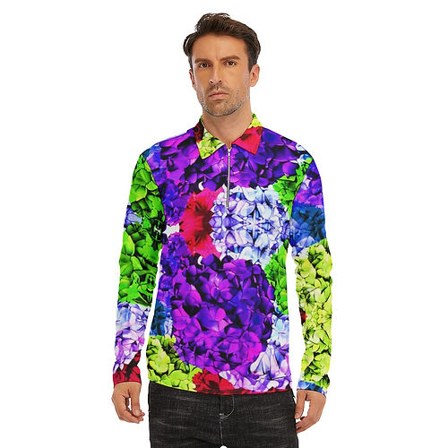 All-Over Print Men's Lapel T-shirt With Neckline Zipper Closure