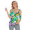 サムネイル： All-Over Print Women's Cold Shoulder T-shirt With Criss Cross Strips