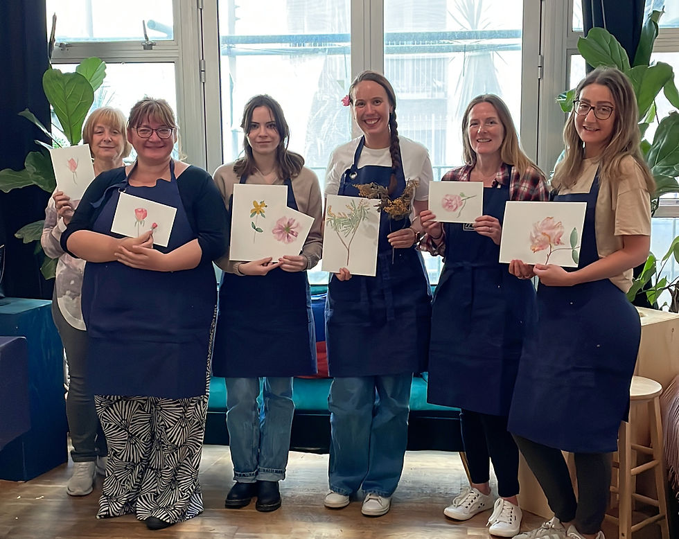 Group Shot Of Students With their Watercolour Paitnings