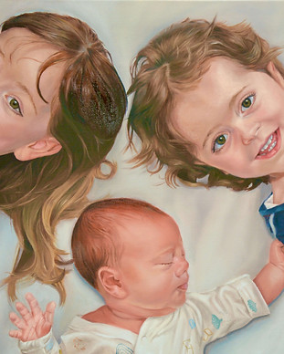3 Girls Oil Painting - 3 children layed on a bed - realistic oil painting